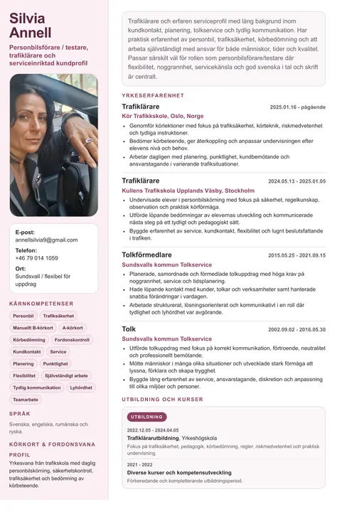 Fordonsvan serviceprofil med trafiklärarebakgrund